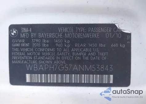 2010 BMW 328I from USA, damaged, VIN WBAPH7G57ANM53843